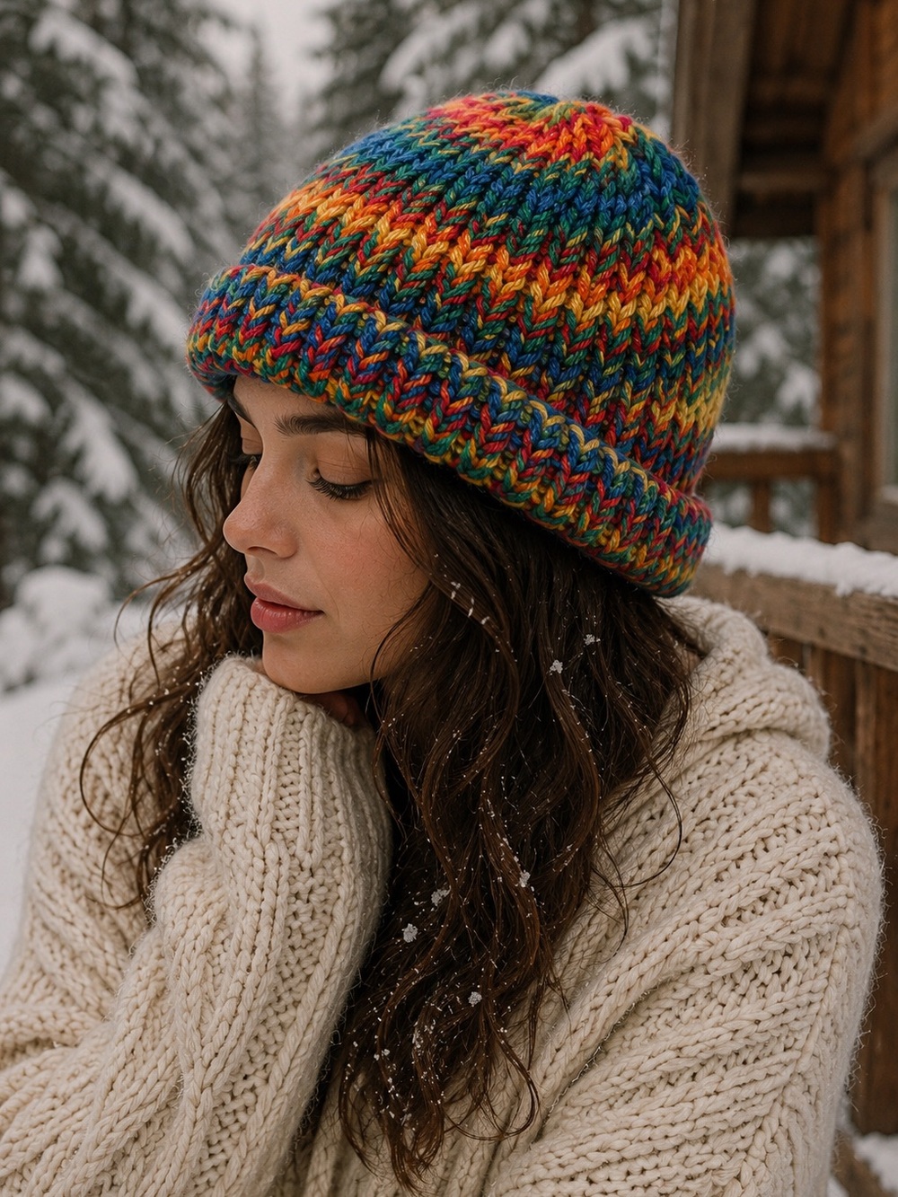 Handmade Rainbow Chunky Knit Beanie Hat Multicolor Winter Cap#indie#rainbow
